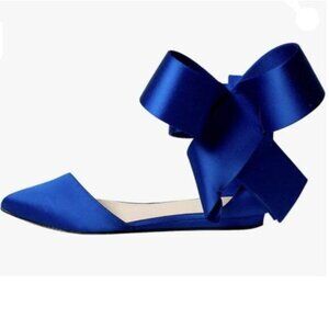 FSJ Women Chic Closed Pointed Toe D'Orsay Ankle Strap Ballet Flats Shoes Blue